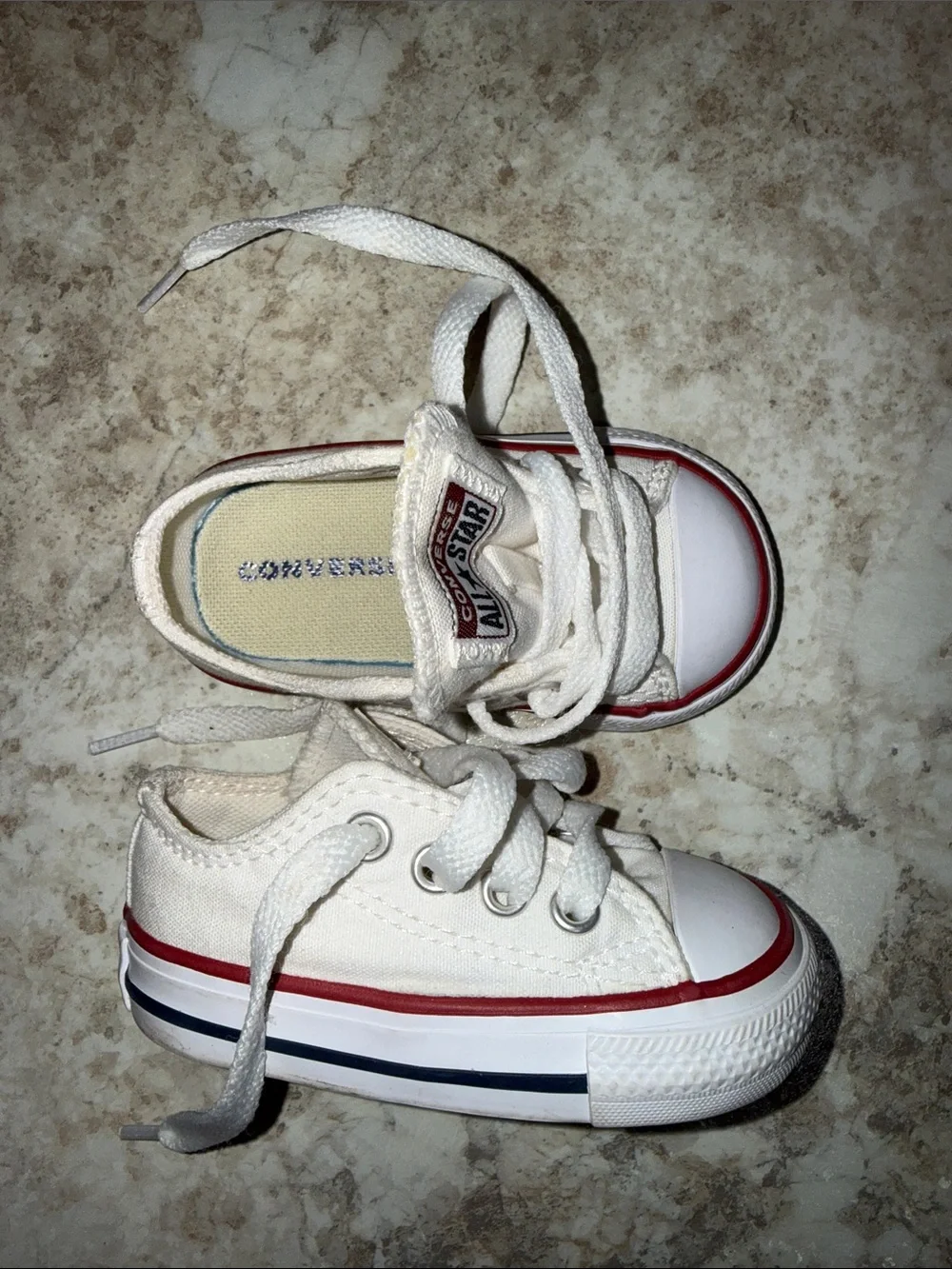 Converse Baby White Canvas Sneakers with Red Trim